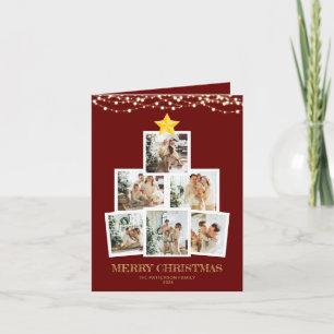 Cartão De Festividades Colagem de Fotos Luzes de Corda Vermelha Natal Dob
