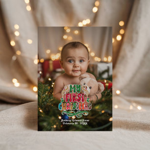 Cartão De Festividades Colagem de Fotos "Meu Primeiro Natal"