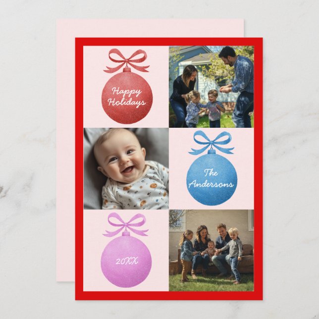 Cartão De Festividades Colagem de Fotos Moderna da Família de Ornamento L (Frente/Verso)