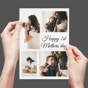 Cartão De Festividades Colagem de Fotos Moderna   Dia de as mães Preto E 