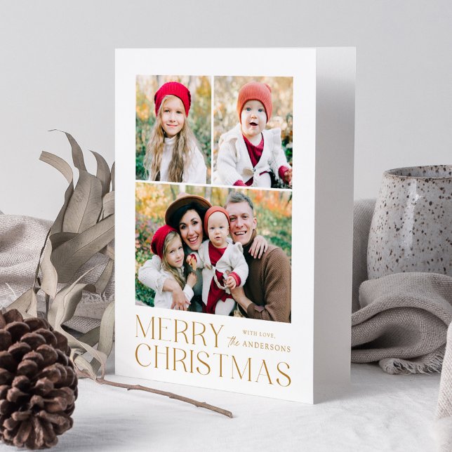Cartão De Festividades Colagem de Fotos Moderna Dourada Feliz Natal 7 (Criador carregado)