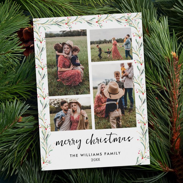 Cartão De Festividades Colagem de Fotos Moderna Mínima Botânica de Natal (Criador carregado)