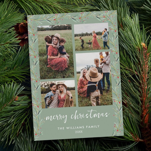 Cartão De Festividades Colagem de Fotos Moderna Mínima Botânica de Natal (Criador carregado)