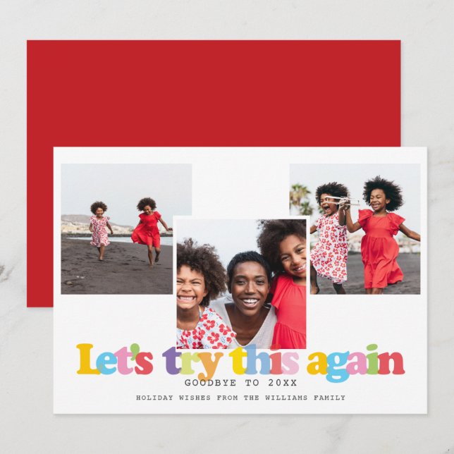 Cartão De Festividades Colagem de Fotos Moderna Simples Vamos Tentar Nova (Frente/Verso)