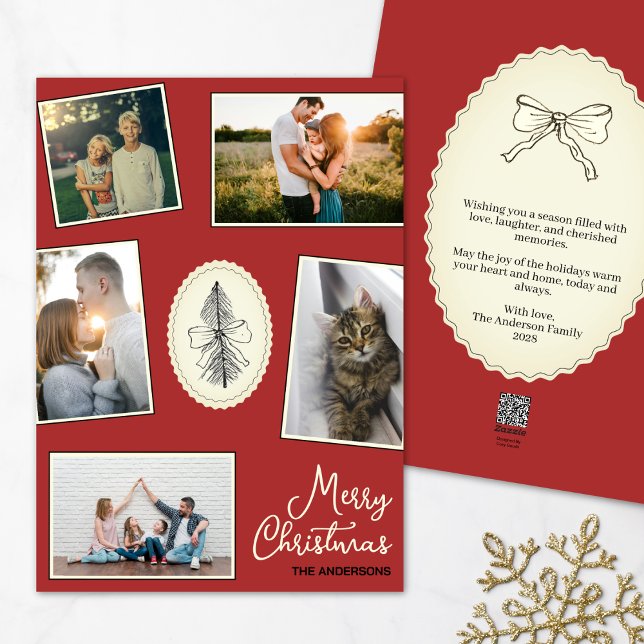 Cartão De Festividades Colagem de Fotos Moderna Vermelha Árvore Desenhada (Criador carregado)
