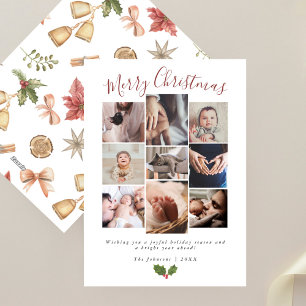 Cartão De Festividades Colagem de Fotos Moderno de Natal com 9 Fotos Feli