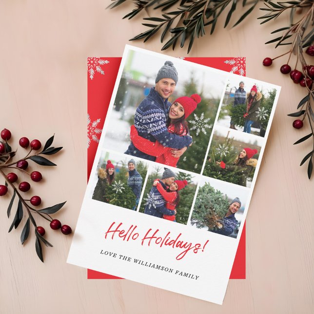 Cartão De Festividades Colagem de Fotos Moderno em Grid com Seis Fotos de (Modern Snowflake Six Photo Collage Grid Photo Holiday Card)