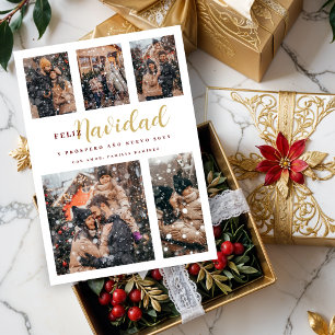 Cartão De Festividades Colagem de Fotos Multiplas Elegantes de Natal Espa