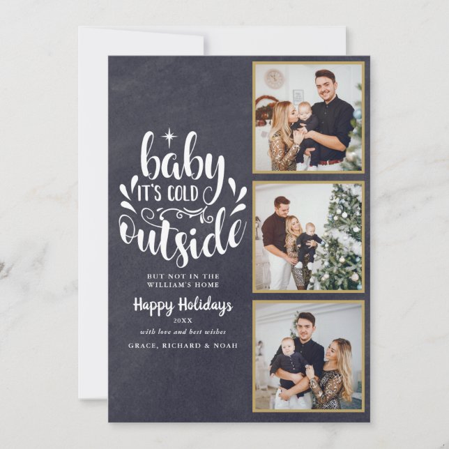 Cartão De Festividades Colagem de Fotos Natal 3 Boho Chalkboard (Frente)