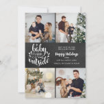 Cartão De Festividades Colagem de Fotos Natal 4 Boho Chalkboard<br><div class="desc">Um elegante design de colagem de fotos boho 4 para você personalizar com suas fotos,  mensagens,  nomes e ano favoritos em um quadro de chanfro. Os traços inversos caem flocos de neve em um fundo de quadro de quadro de chanfro correspondente. Projetado por Thisnotme©</div>