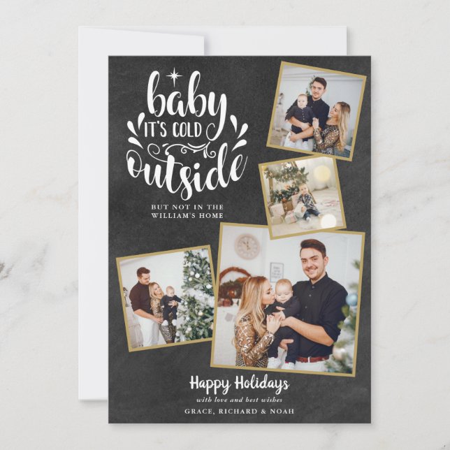 Cartão De Festividades Colagem de Fotos Natal Boho Quadro Negro 4 (Frente)