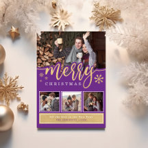 Colagem de Fotos Natal Feliz Roxo Dourado Tendênci