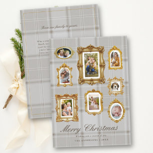 Cartão De Festividades Colagem de Fotos Natal Plaid Neutro Dourado Vintag