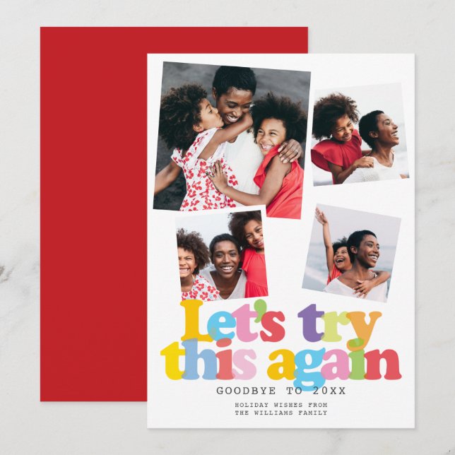 Cartão De Festividades Colagem de Fotos Natal Vamos Tentar Isso Novamente (Frente/Verso)