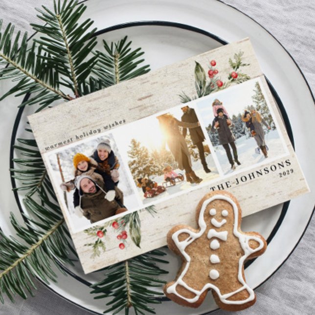 Cartão De Festividades Colagem de Fotos Neutros de Berço Greenery (Criador carregado)