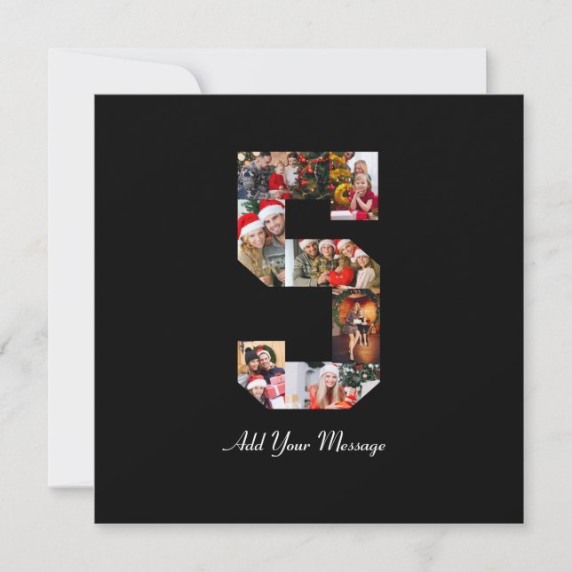 Cartão De Festividades Colagem de Fotos Número 5 Preto e Branco (Frente)
