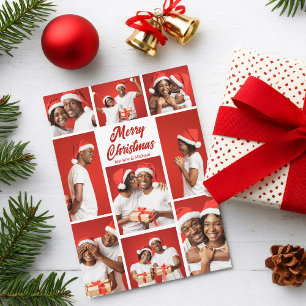 Cartão De Festividades Colagem de Fotos Ousada de Natal Vermelho 2025