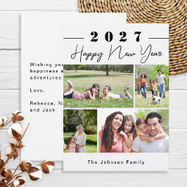 Cartão De Festividades Colagem de Fotos Personalizada 4 Fotos Ano Novo