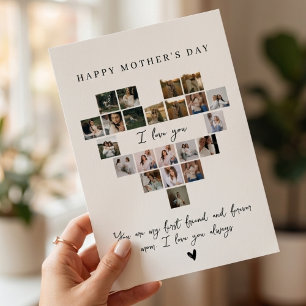 Cartão De Festividades Colagem de Fotos Personalizada Coração Mãe Feliz D