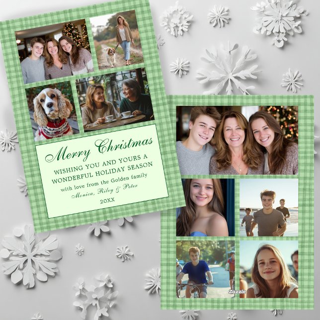 Cartão De Festividades Colagem de Fotos Personalizada de Natal de Chic Gi (Chic Gingham Christmas Custom 9 Photo Collage Holiday Card
)
