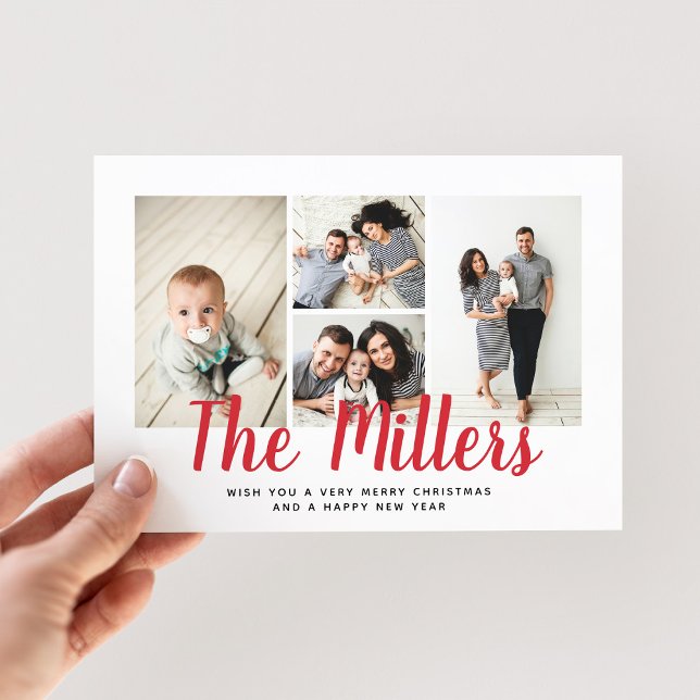 Cartão De Festividades Colagem de Fotos Personalizada do Nome da Família  (Criador carregado)
