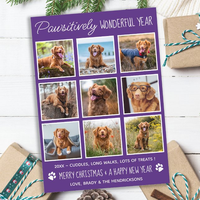 Cartão De Festividades Colagem de Fotos Personalizada Pet Dog Ano Em Revi (Criador carregado)