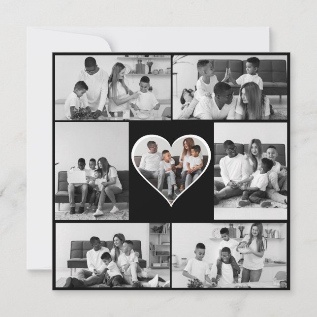 Cartão De Festividades Colagem de Fotos Preto e Branco 7 (Frente)