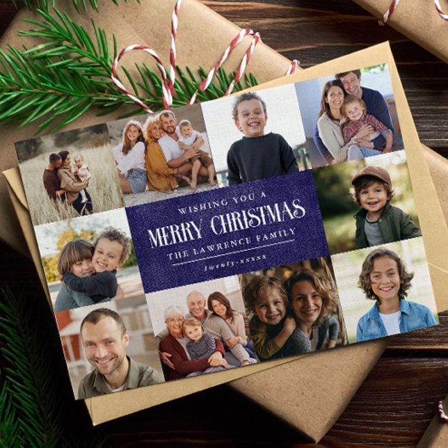 Cartão De Festividades Colagem de Fotos Rustic Blue Purple Christmas 10 (Criador carregado)