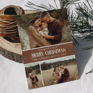 Cartão De Festividades Colagem de Fotos Rustic Brown Winter Christmas 3
