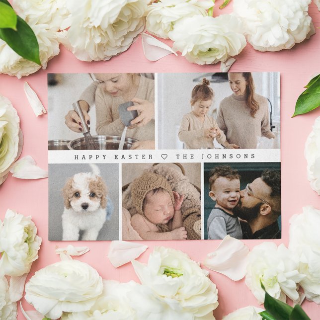 Cartão De Festividades Colagem de Fotos Simples da Família de Felzs pasco (Simple modern family photo collage easter holiday card.)