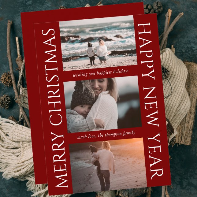 Cartão De Festividades Colagem de Fotos Simples Elegante de Natal Minimal (Criador carregado)