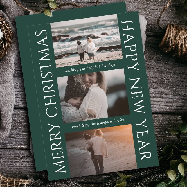 Cartão De Festividades Colagem de Fotos Simples Elegante de Natal Minimal (Criador carregado)