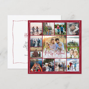 Cartão De Festividades Colagem de Fotos Simples Feliz Natal 13 Vermelho M
