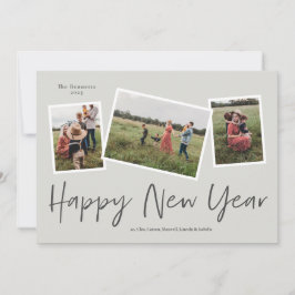 Cartão De Festividades Colagem de Fotos Simples Roteiro Feliz Ano Novo 3