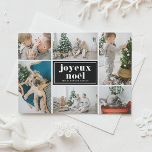 Cartão De Festividades Colagem de Fotos Tipografia Retro Joyeux Noël Pret