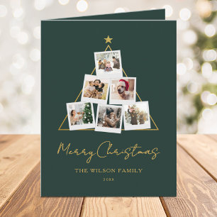 Cartão De Festividades Colagem de Fotos Verde Dourado Moderno de Natal