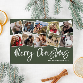 Cartão De Festividades Colagem de Fotos Verde Feliz Natal