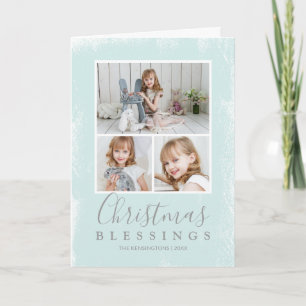 Cartão De Festividades Colagem de Fotos Verde Pastel Bênçãos de Natal