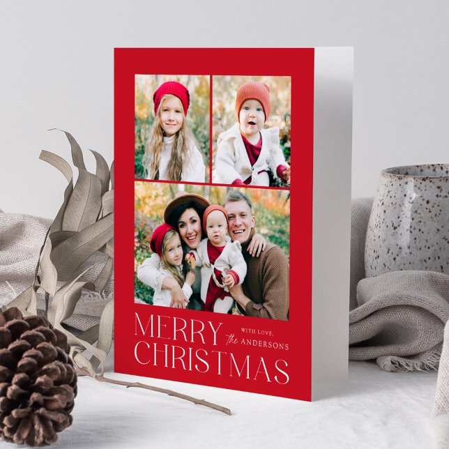 Cartão De Festividades Colagem de Fotos Vermelha 7 de Natal Moderno (Criador carregado)