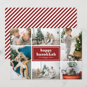 Cartão De Festividades Colagem de Fotos Vermelhas Feliz Hanukkah Typograf