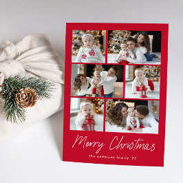 Cartão De Festividades Colagem de Fotos Vermelho com Rótulo de Natal Mode