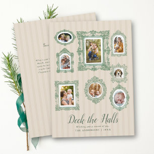 Cartão De Festividades Colagem de Fotos Vintage Sketch Verde Bege Natal