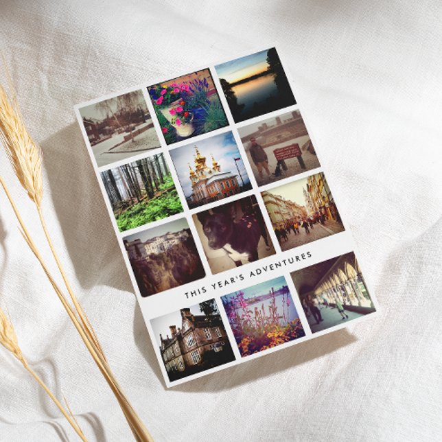 Cartão De Festividades Colagem de Grade de Fotos em Preto e Branco 12 Qua (Criador carregado)