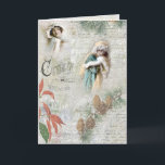 Cartão De Festividades Colagem de Música de Natal Vintage Snowy Winter<br><div class="desc">Linda colagem de inverno de Natal com beleza vitoriana em pelo,  pinheiro de inverno e poinsettia,  notação musical e texto manuscrito em um fundo de neve de cinza de luz angustiada.</div>