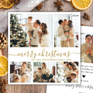 Cartão De Festividades Colagem de Natal com 5 Fotos em Grafismo Dourado E