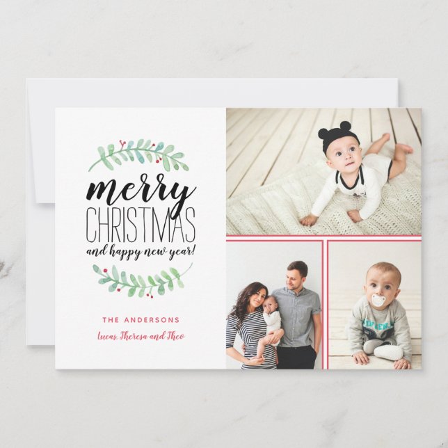 Cartão De Festividades Colagem de Natal de Natal de Natal de Garland na f (Frente)