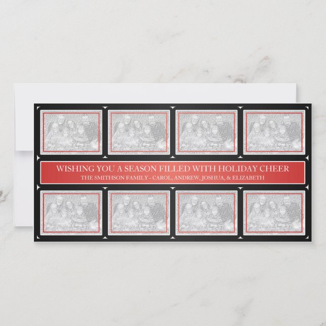 Cartão De Festividades Colagem de Quadro de Natal Vermelho Preto (Frente)