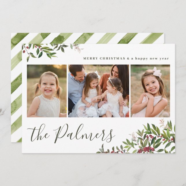 Cartão De Festividades Colagem de Ramais Verdes Verdes com Cores Aquática (Frente/Verso)