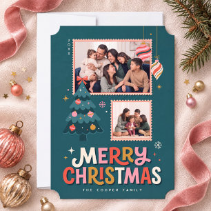 Cartão De Festividades Colagem de selo postal retrô Feliz Natal