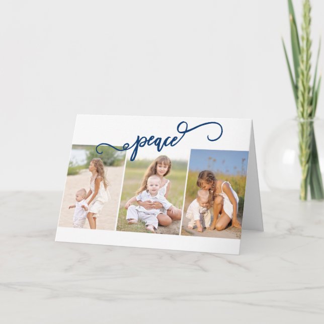 Cartão De Festividades Colagem de Três Fotos Paz (Frente)